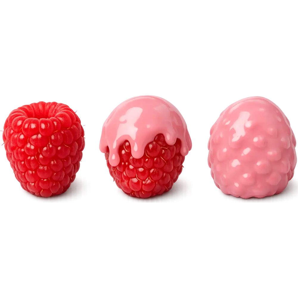 Bonbon Very Berry Pink: lampone con copertura rosa, uno intero e uno tagliato a metà