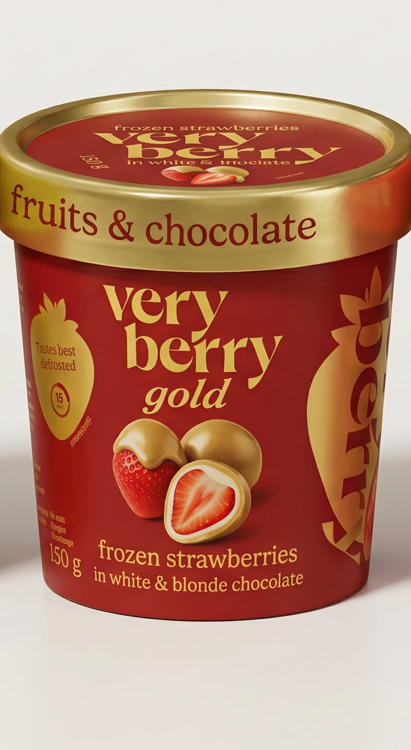 Cup Very Berry Gold 150 g: fragola in cioccolato bianco e biondo, coperchio oro