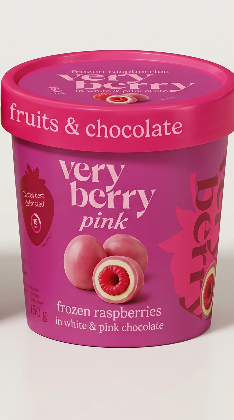Cup Very Berry Pink 150 g: lampone in cioccolato bianco e rosa, coperchio rosa