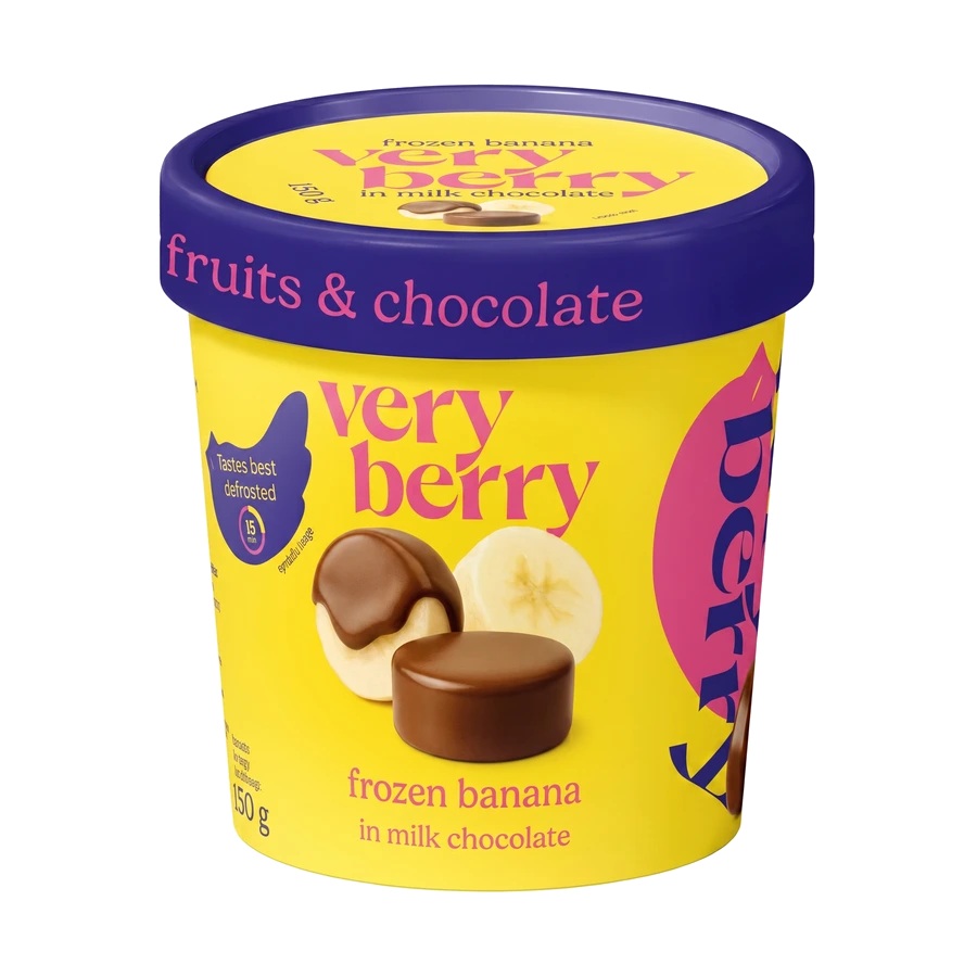 Cap Very Berry Banana — banana ricoperta di cioccolato al latte