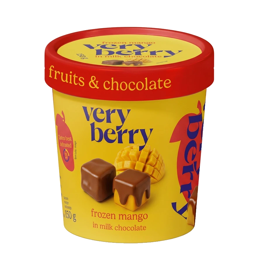 Cap Very Berry Mango — mango intero ricoperto di cioccolato al latte