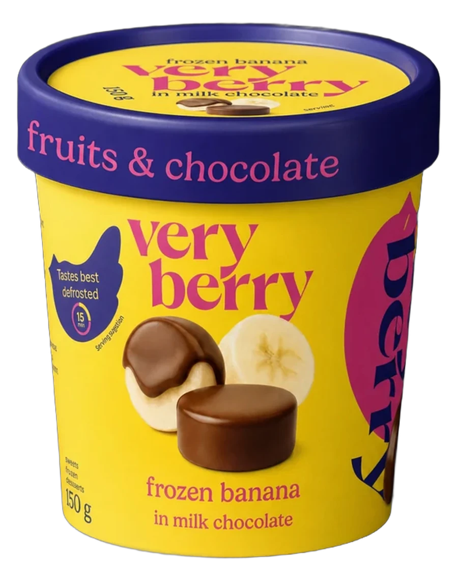 Cap Very Berry Banana — banana ricoperta di cioccolato al latte