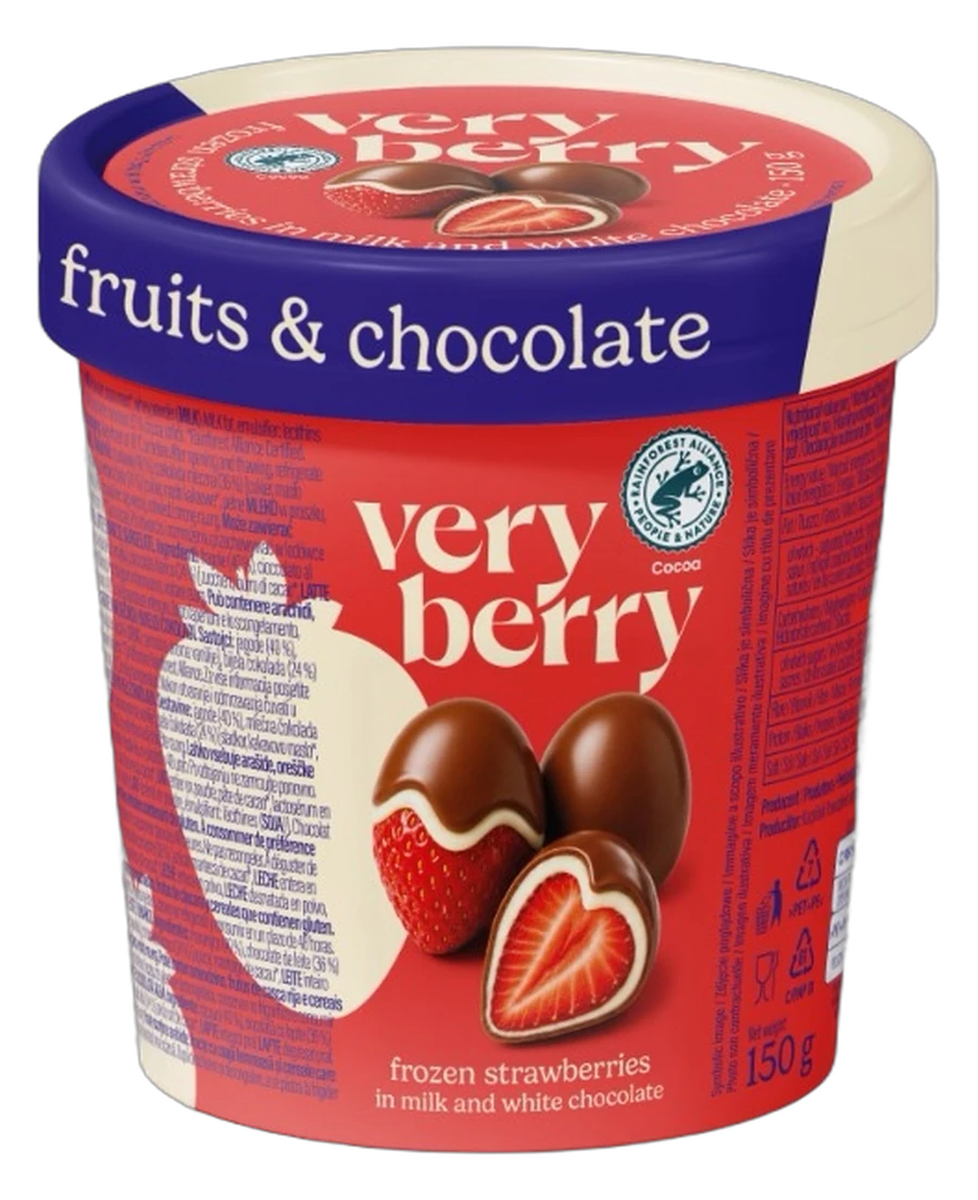 Cup Very Berry Fragola 150 g — fragole intere ricoperte di cioccolato al latte e bianco