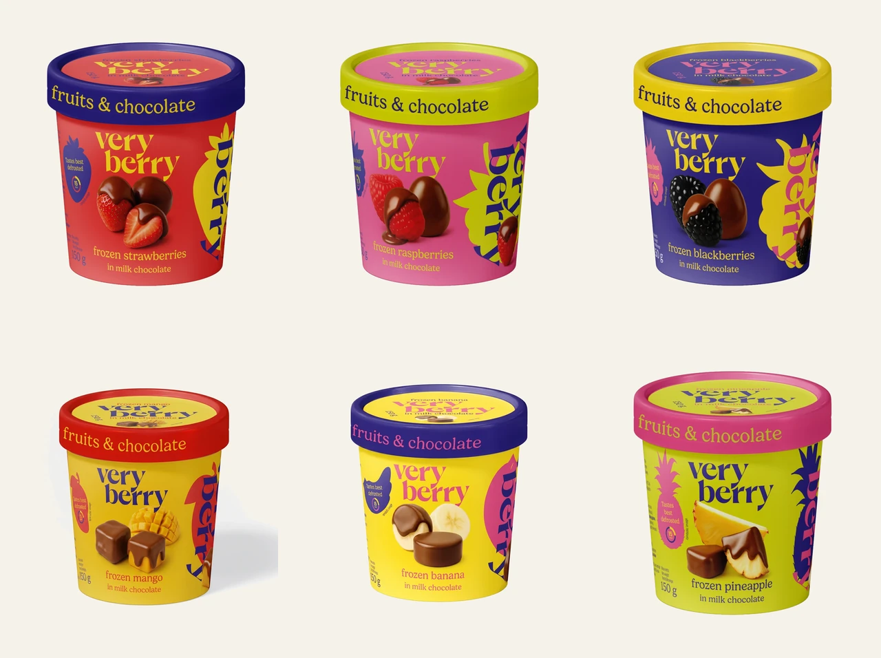 I sei gusti Very Berry: fragola, lampone, mora, mango, banana, ananas