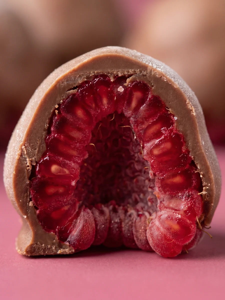 Il bonbon Very Berry al lampone, sezionato